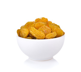 yellow raisins  on white background