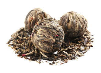 Blooming chinese tea, isolated on white