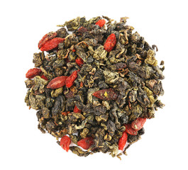 Bunch of green leaf tea, isolated on white