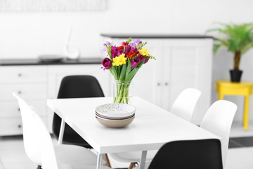 Beautiful comfortable modern interior with table and chairs