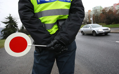 A police man checking the traffic