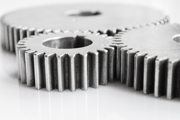 close up gears set for unity meaning on isolated background