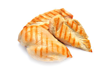 Grilled chicken breasts isolated on white background