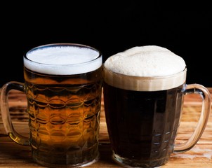 Drink. two glasses beer red background