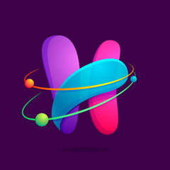 H letter with atoms orbits.