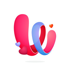 W letter with hearts.
