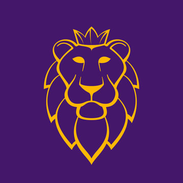 Lion head flat vector logo.
