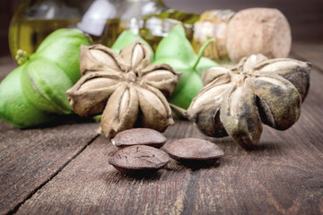 Fototapeta na wymiar dried capsule seeds fruit of sacha-Inchi peanut