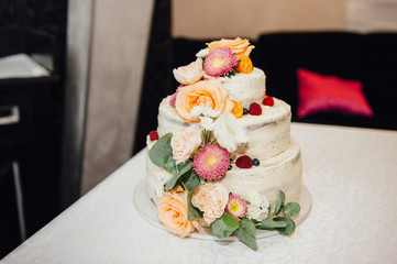 Beautiful delicious white wedding cake