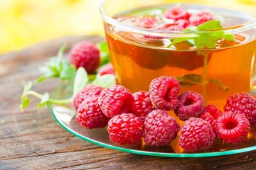 Food. green tea with raspberries and mint!