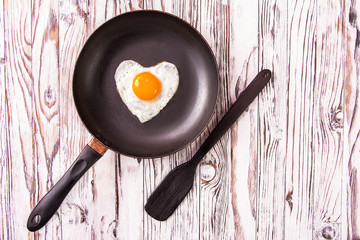 Fried egg on a cast iron pan