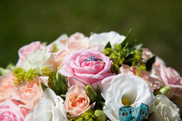 Wedding bouquet with silver ring