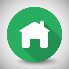 White Home icon with long shadow on green circle