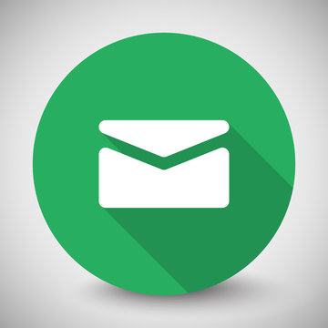 White Mail icon with long shadow on green circle
