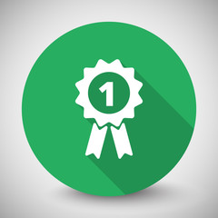 White Prize Ribbon icon with long shadow on green circle