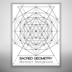 Abstract brochure template with sacred geometry drawing, Vector illustration.