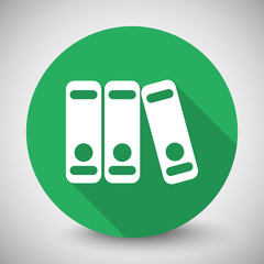 White Binders icon with long shadow on green circle