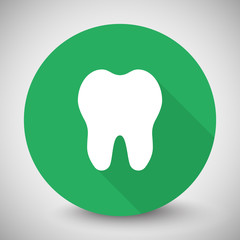 White Tooth icon with long shadow on green circle