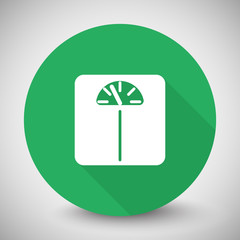 White Personal Scale icon with long shadow on green circle