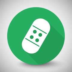 White Adhesive Bandage icon with long shadow on green circle