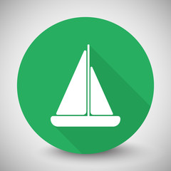 White Sailboat icon with long shadow on green circle