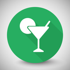 White Cocktail icon with long shadow on green circle