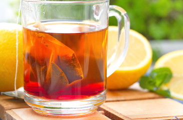Tea in a glass mug