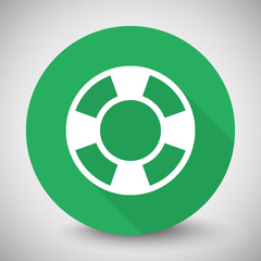 Fototapeta premium White Life Buoy icon with long shadow on green circle