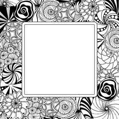 Abstract hand drawn zentangle style frame. Doodle art black and white decorative border.