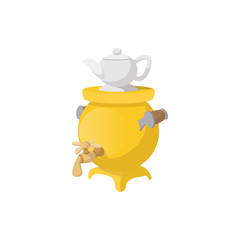 Samovar with teapot icon, cartoon style