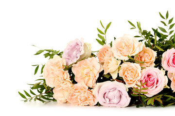 Bouquet of beautiful roses on a white background