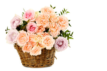 Bouquet of beautiful roses isolated on a white
