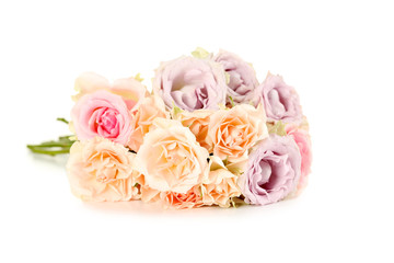Bouquet of beautiful roses isolated on a white