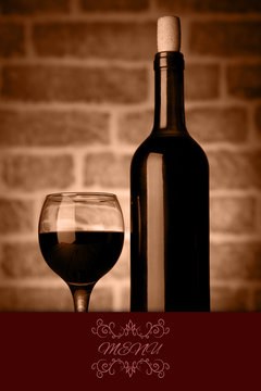  Studio Shot of wine Bottles and glass menu illustration