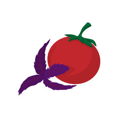Tomato and basil icon, cartoon style 