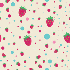 Vector seamless background with strawberry's and circles elements. 
