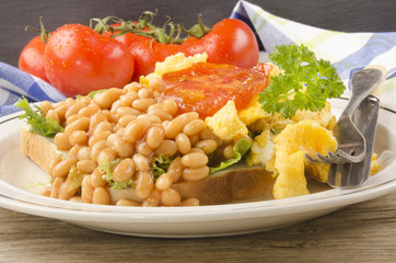 scrambled eggs with baked beans