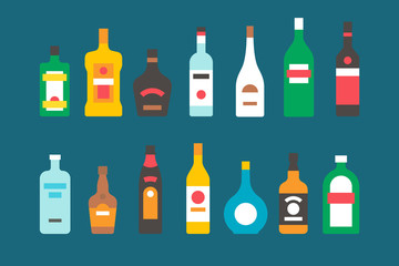 Flat design alcohol bottles collection