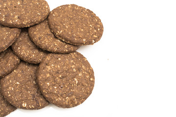 Cocoa biscuits with fiber, gluten-free on a white background