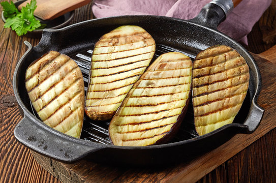 grilled eggplants on cooking pan