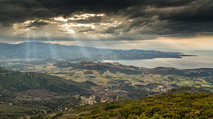 Moody sky over gulf of St Florent in Corsica