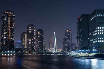Fototapeta premium Nocny widok na rzekę Sumida