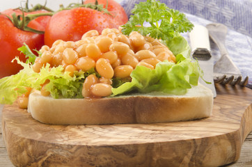 baked beans with salad and parsley