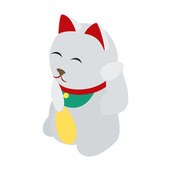 White Japanese Spitz icon, isometric 3d style 