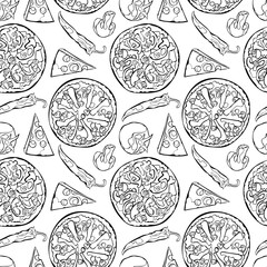 Pizza. Pizza ingredients. Vector seamless pattern (background).