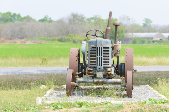 the antique tractor in the farm