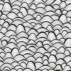 Seamless background with hand drawn black and white waves