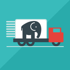 The truck delivers the elephant