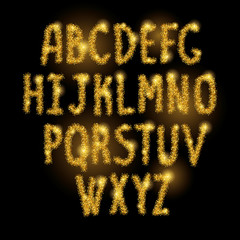 Gold sparkles alphabet, ABC on