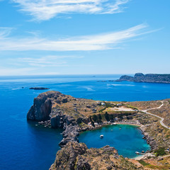 View onto St Paul's Bay in Lindos, Rhodes, Greece